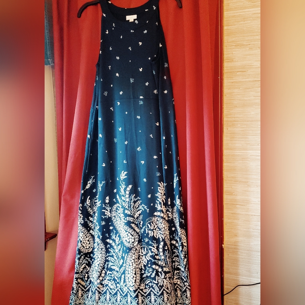 JJill Navy and White Halter Maxi Sundress for Resort Wear